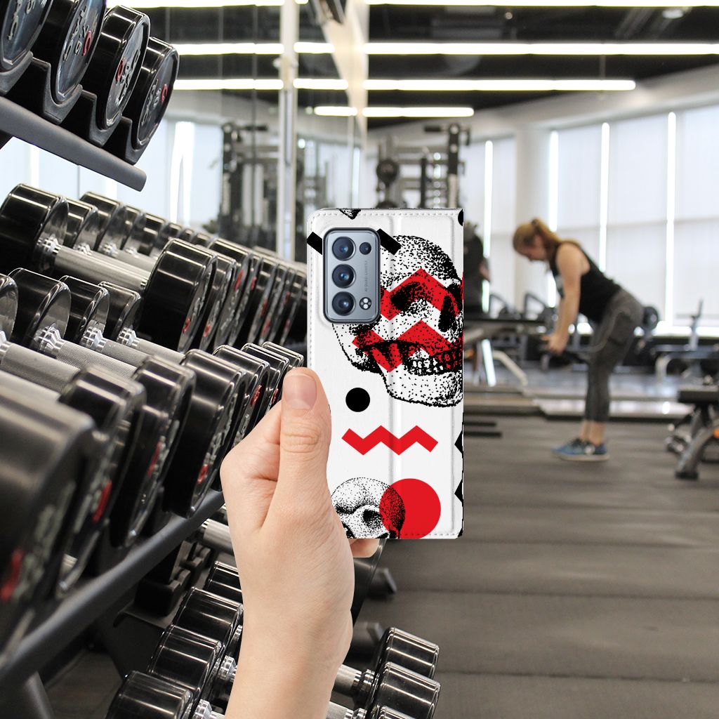 Mobiel BookCase OPPO Reno 6 Pro Plus 5G Skull Red - B2C Telecom