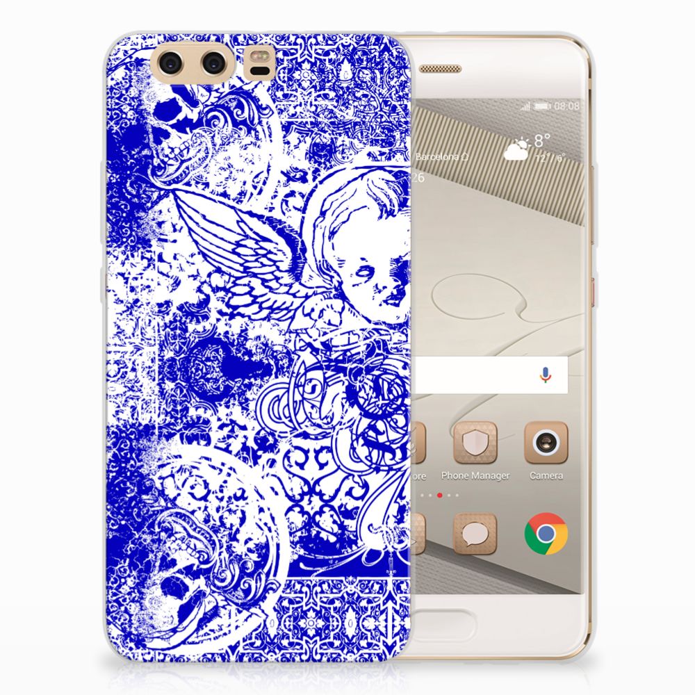Silicone Back Case Huawei P10 Plus Angel Skull Blauw