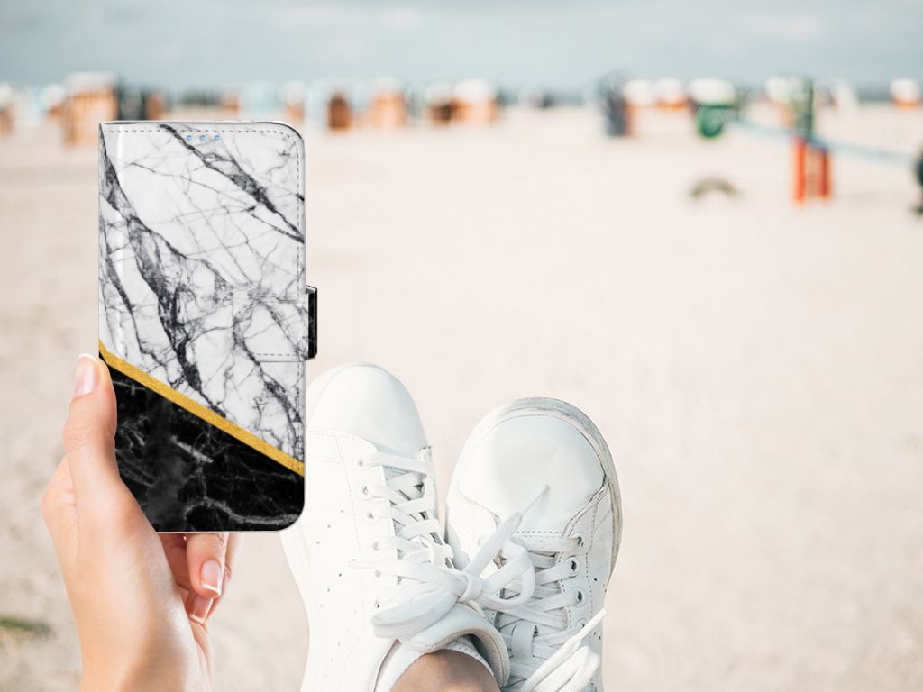 Huawei P40 Lite Bookcase Marmer Wit Zwart - Origineel Cadeau Man