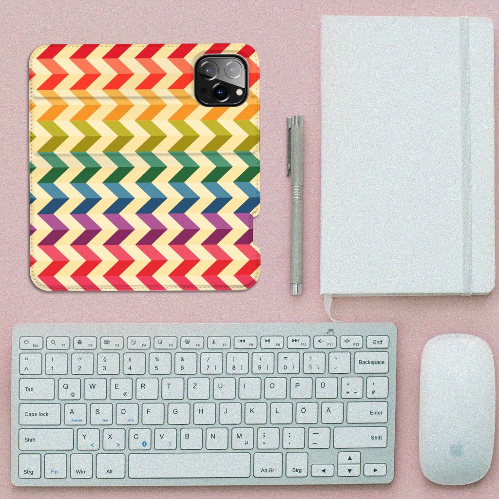 iPhone 14 Pro Max Hoesje met Magneet Zigzag Multi Color