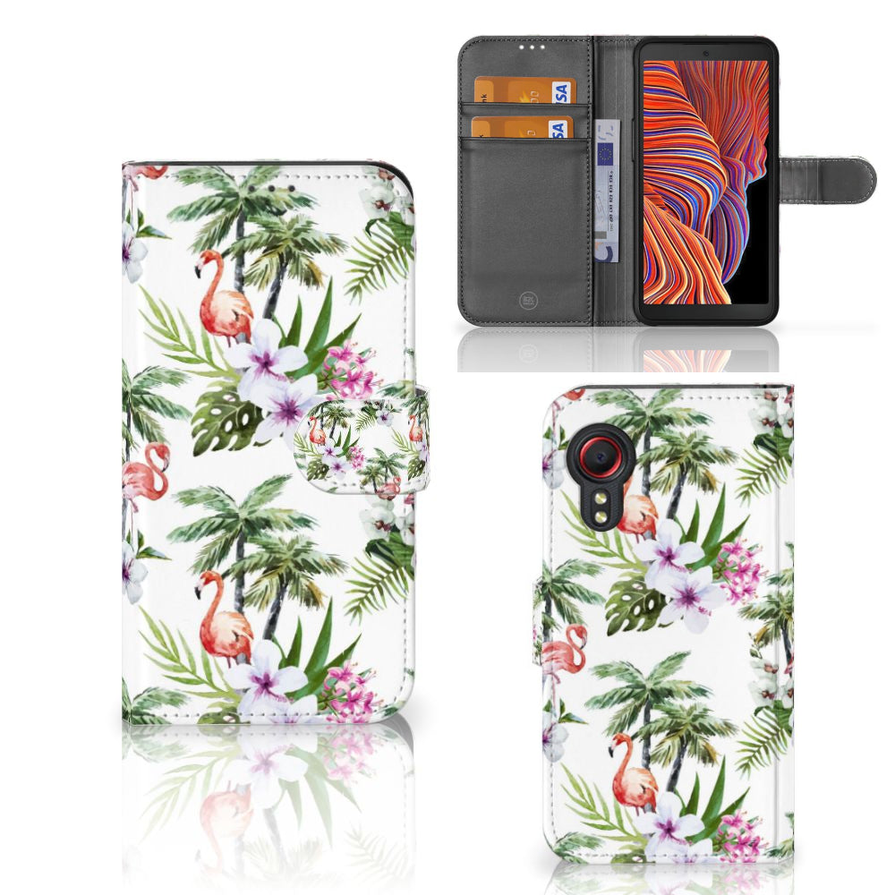 Samsung Galaxy Xcover 5 Telefoonhoesje met Pasjes Flamingo Palms