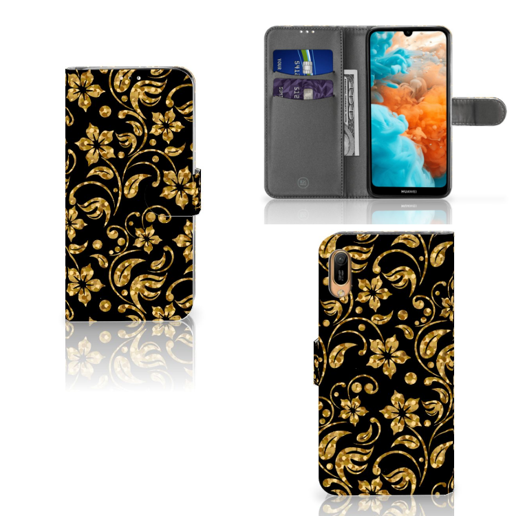 Huawei Y6 (2019) Hoesje Gouden Bloemen