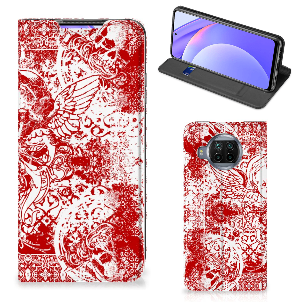 Mobiel BookCase Xiaomi Mi 10T Lite Angel Skull Rood - B2C Telecom