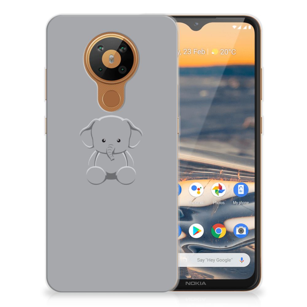 Nokia 5.3 Telefoonhoesje met Naam Grijs Baby Olifant B2C Telecom