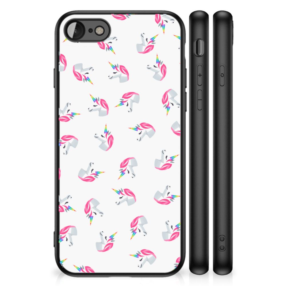 Back Case voor iPhone SE 2022 | SE 2020 | 7/8 Unicorns met schattige eenhoorns op een lichte achtergrond.