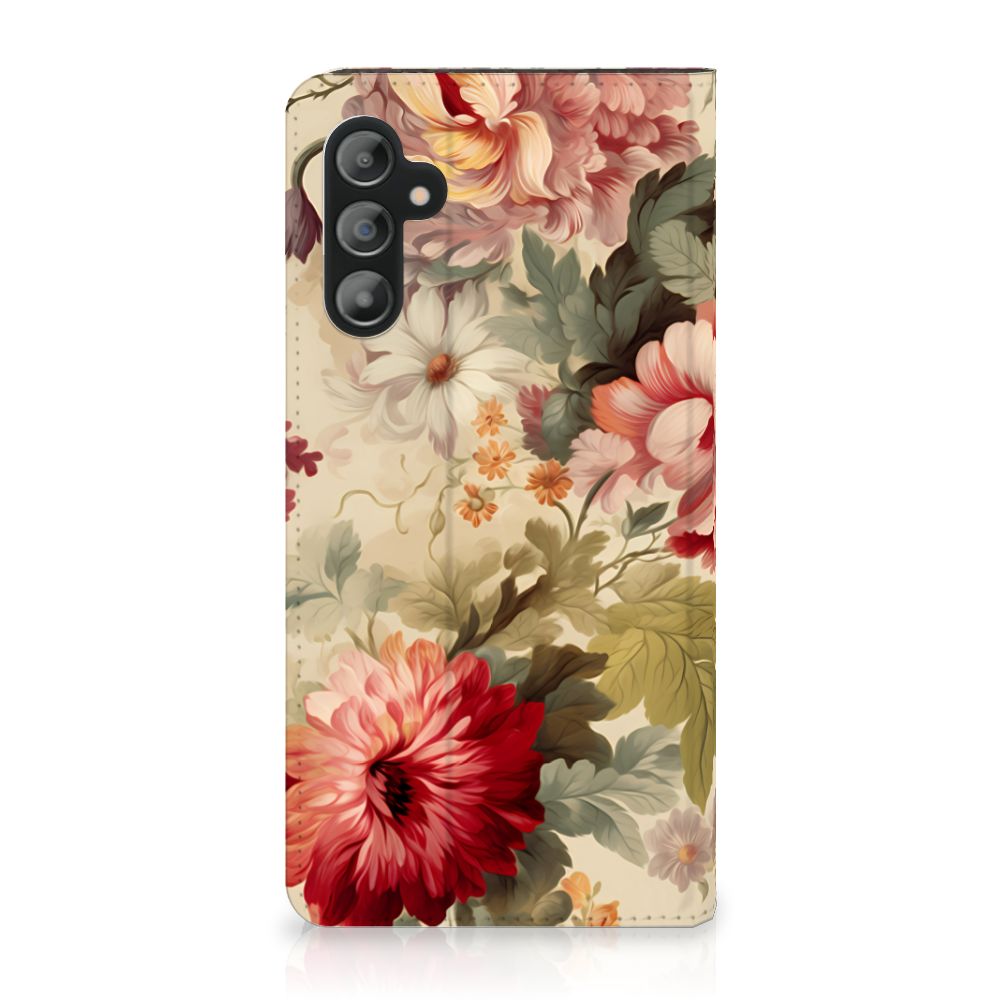 Smart Cover voor Samsung Galaxy A14 5G Bloemen met kleurrijke bloemenprint en elegant design.