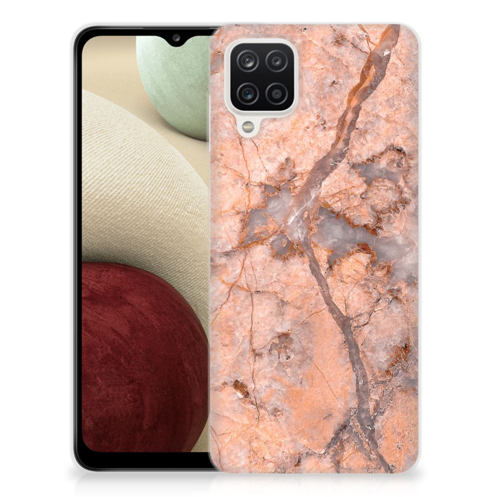 Samsung Galaxy A12 TPU Siliconen Hoesje Marmer Oranje