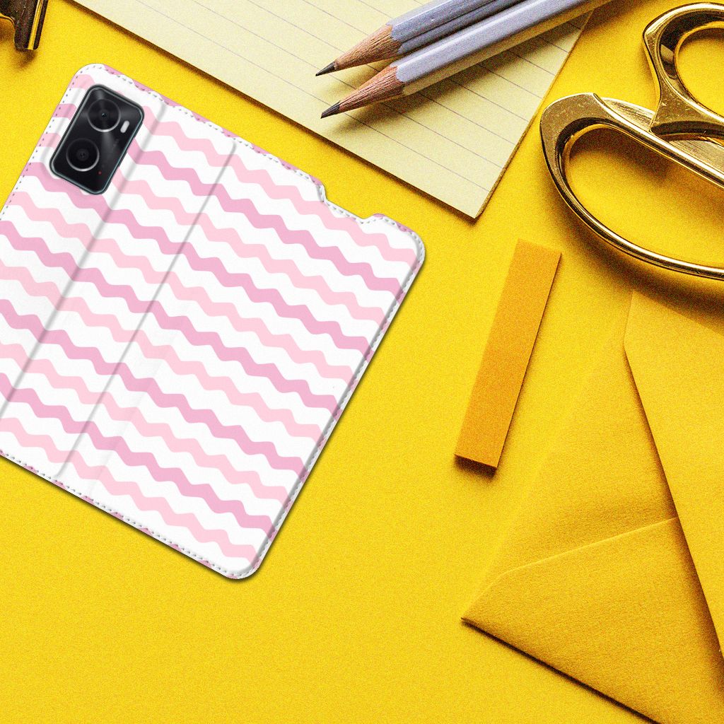 OPPO A96 | A76 Hoesje met Magneet Waves Roze - B2C Telecom
