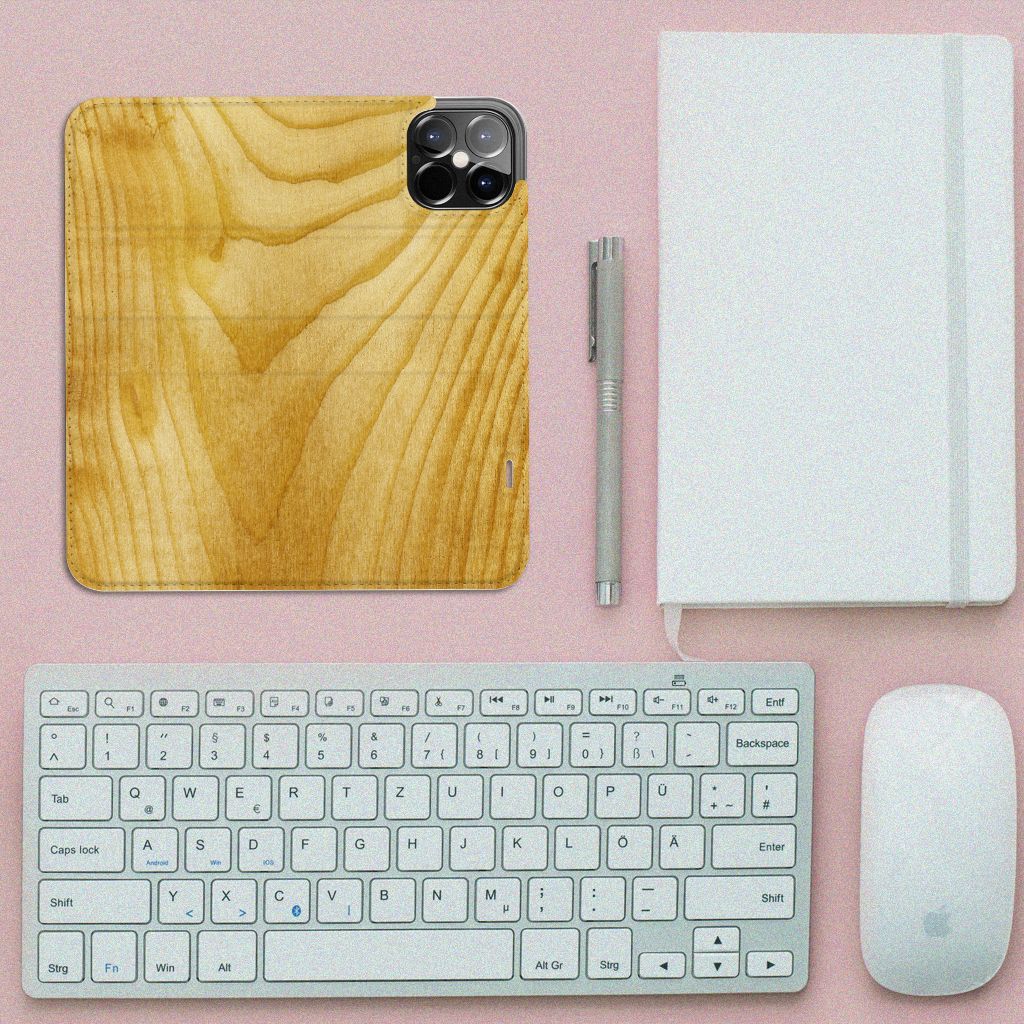 iPhone 12 Pro Max Book Wallet Case Licht Hout - B2C Telecom