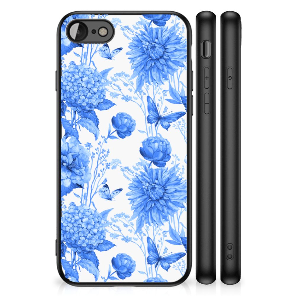 Bloemen Hoesje voor iPhone SE 2022 | SE 2020 | 7/8 Flowers Blue met blauwe bloemenprint, ideaal voor stijl en bescherming.