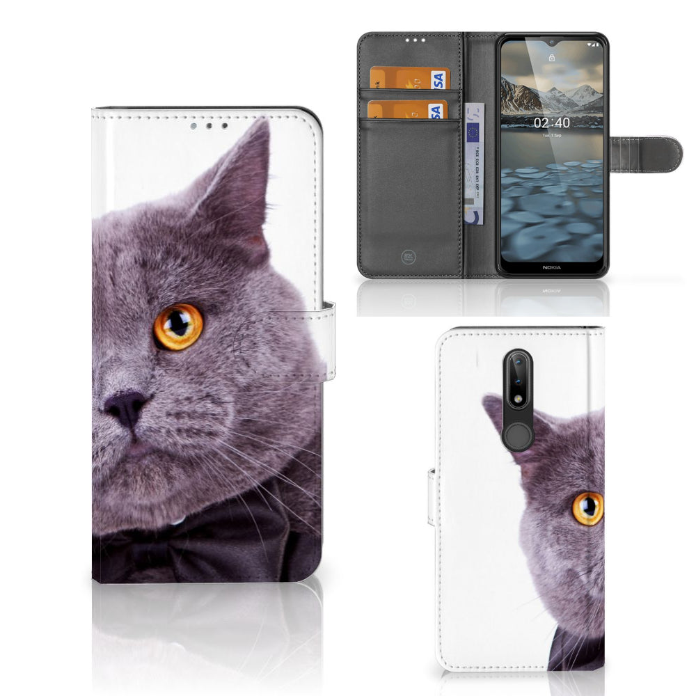 Nokia 2.4 Telefoonhoesje met Pasjes Kat