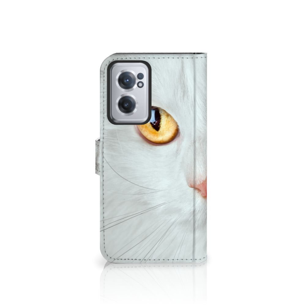 OnePlus Nord CE 2 Telefoonhoesje met Pasjes Witte Kat