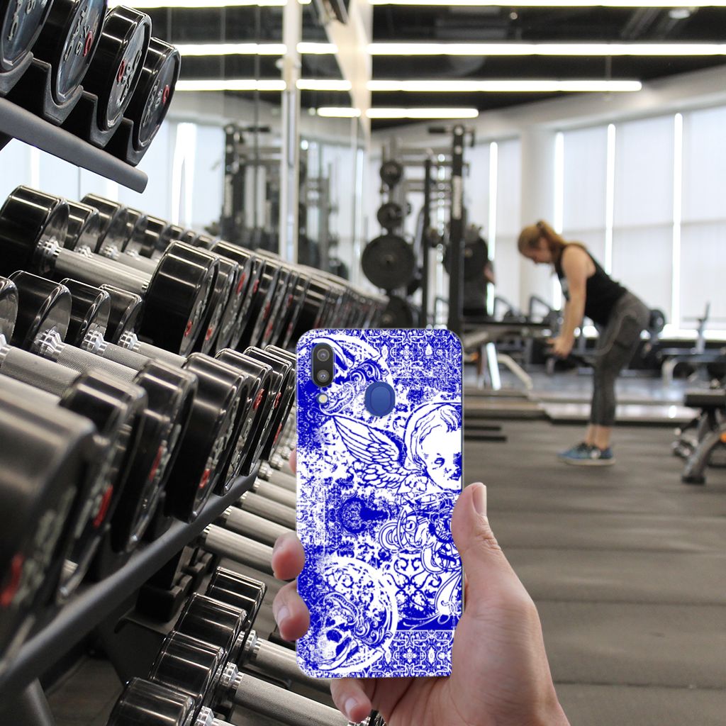 Silicone Back Case Samsung Galaxy M20 (Power) Angel Skull Blauw