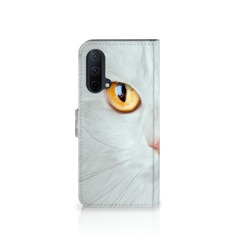 OnePlus Nord CE 5G Telefoonhoesje met Pasjes Witte Kat