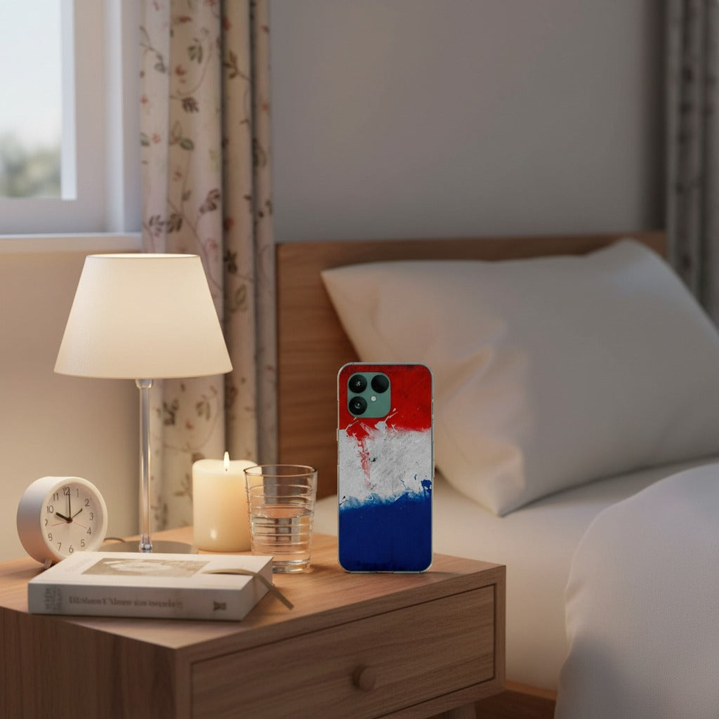 Fairphone 6 Hoesje Nederlandse Vlag (Softcase TPU) - lifestyle foto in huiselijke setting