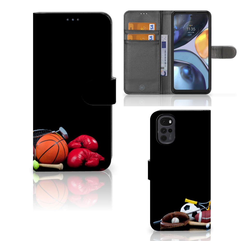 Motorola Moto G22 Wallet Case met Pasjes Sports met sportuitrusting en pasjeshouders binnenin
