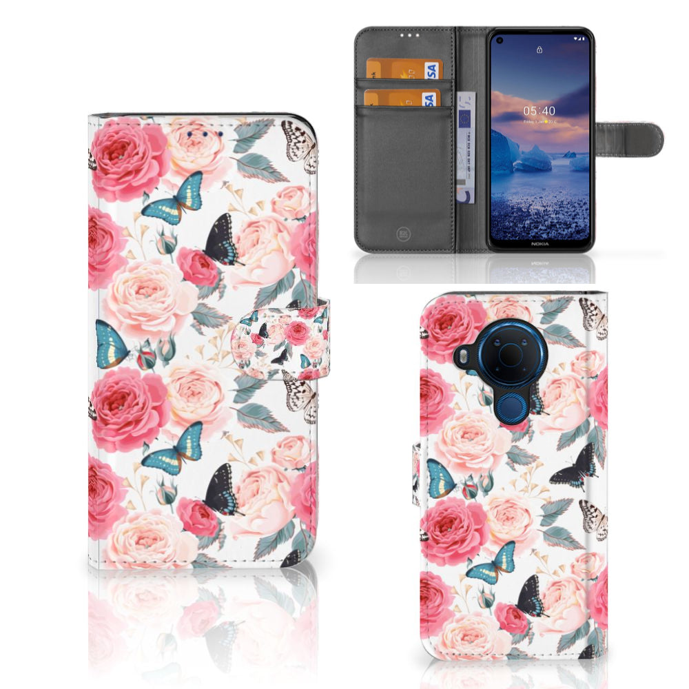 Nokia 5.4 Hoesje Butterfly Roses