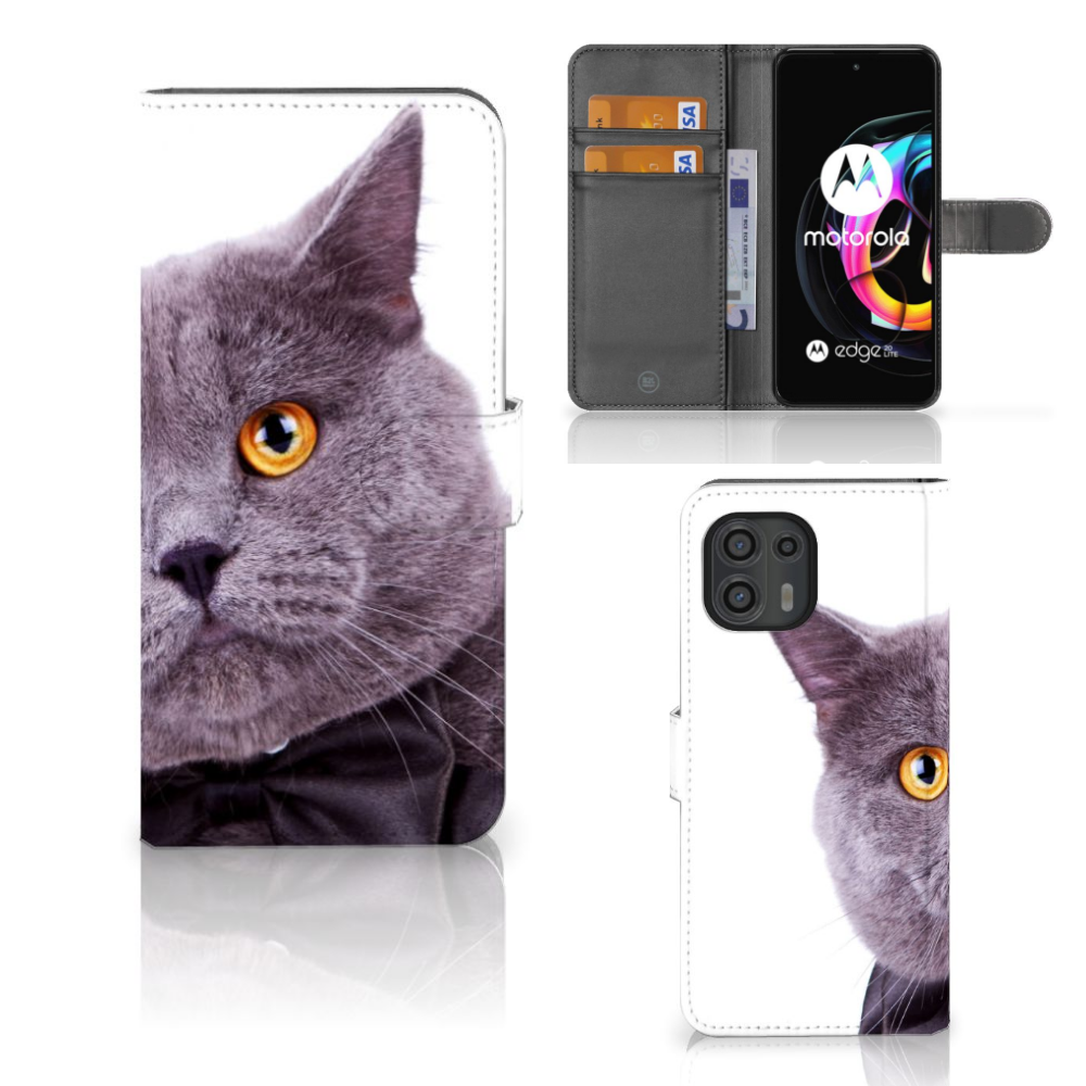 Motorola Edge 20 Lite Telefoonhoesje met Pasjes Kat