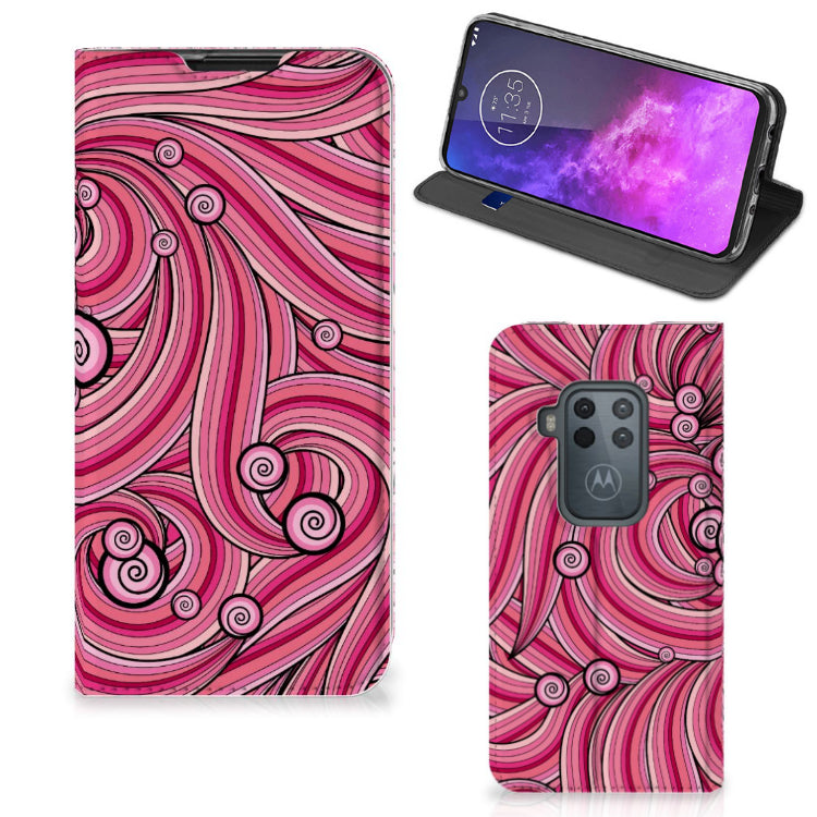 Motorola One Zoom Bookcase Swirl Pink