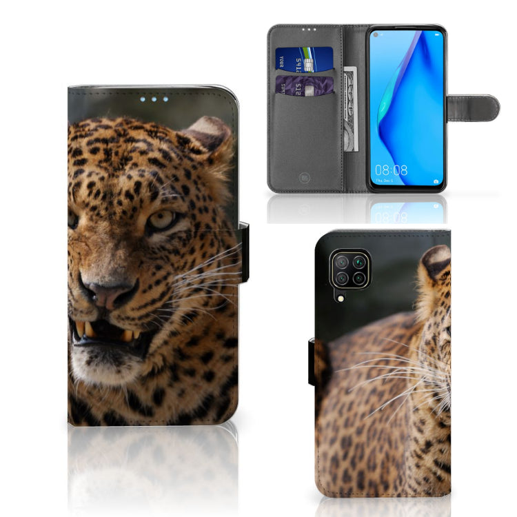 Huawei P40 Lite Telefoonhoesje met Pasjes Luipaard