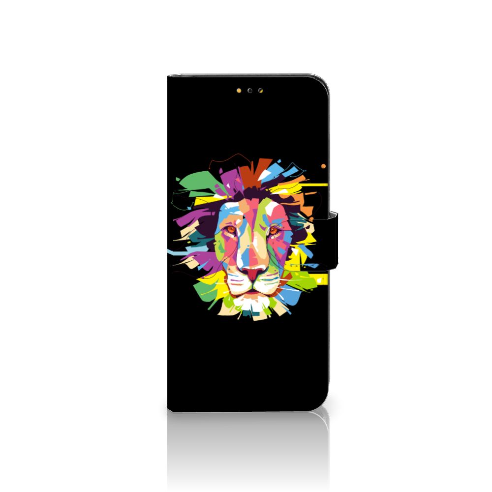 Samsung Galaxy A14 5G Leuk Hoesje Lion Color met kleurrijk leeuwendesign en slanke pasjeshouder.