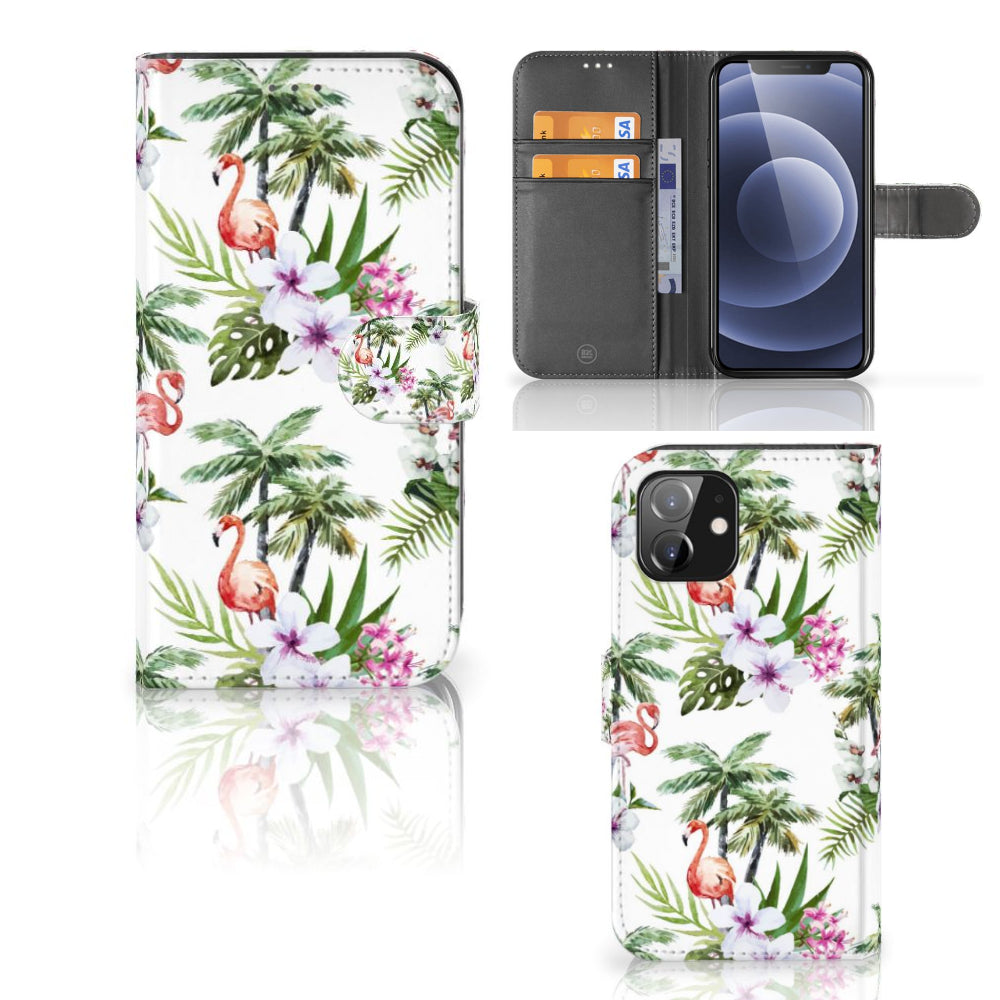 iPhone 12 | 12 Pro (6.1") Telefoonhoesje met Pasjes Flamingo Palms