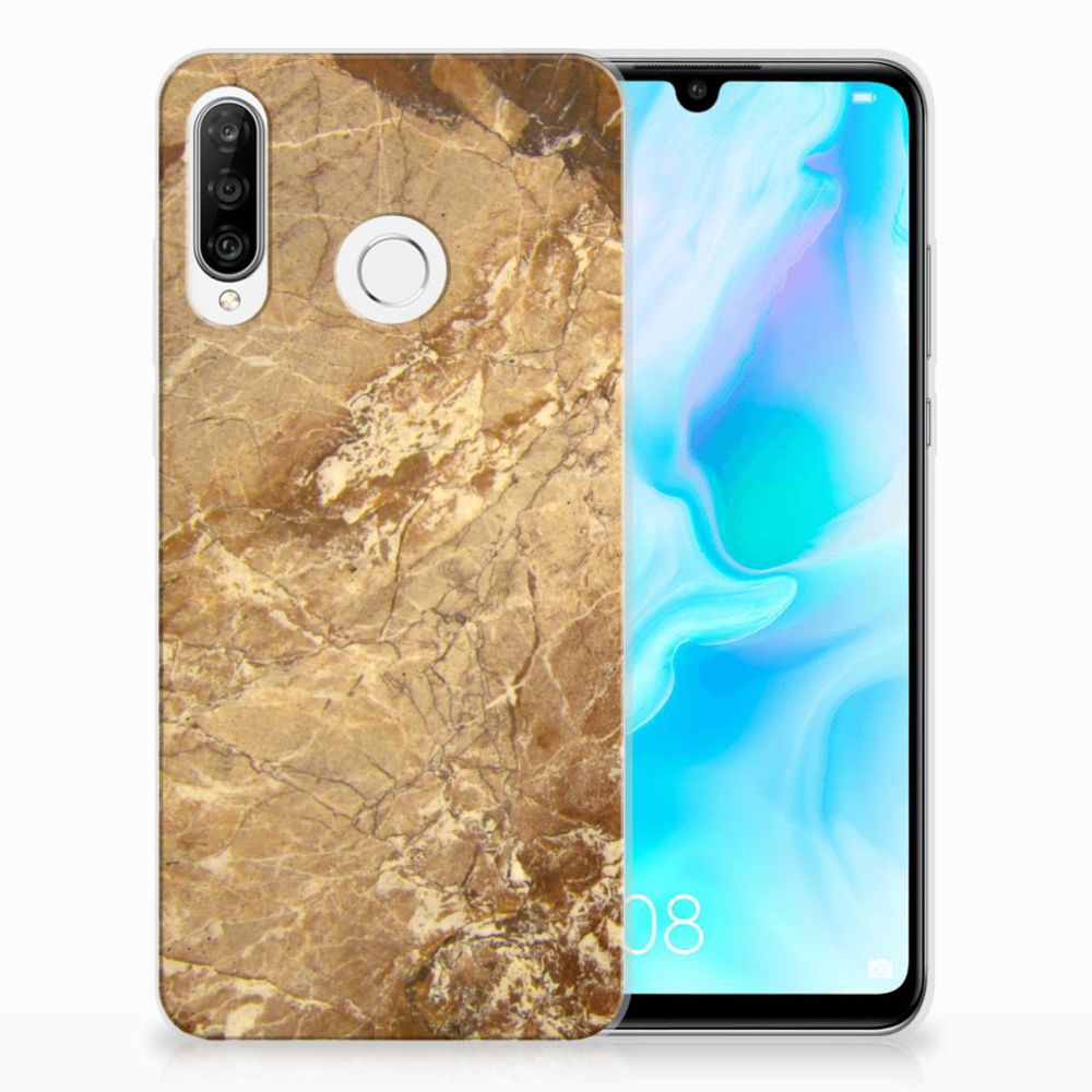 Huawei P30 Lite TPU Siliconen Hoesje Marmer Creme