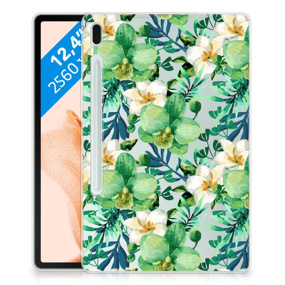 Samsung Galaxy Tab S7FE Siliconen Hoesje Orchidee Groen - B2C Telecom