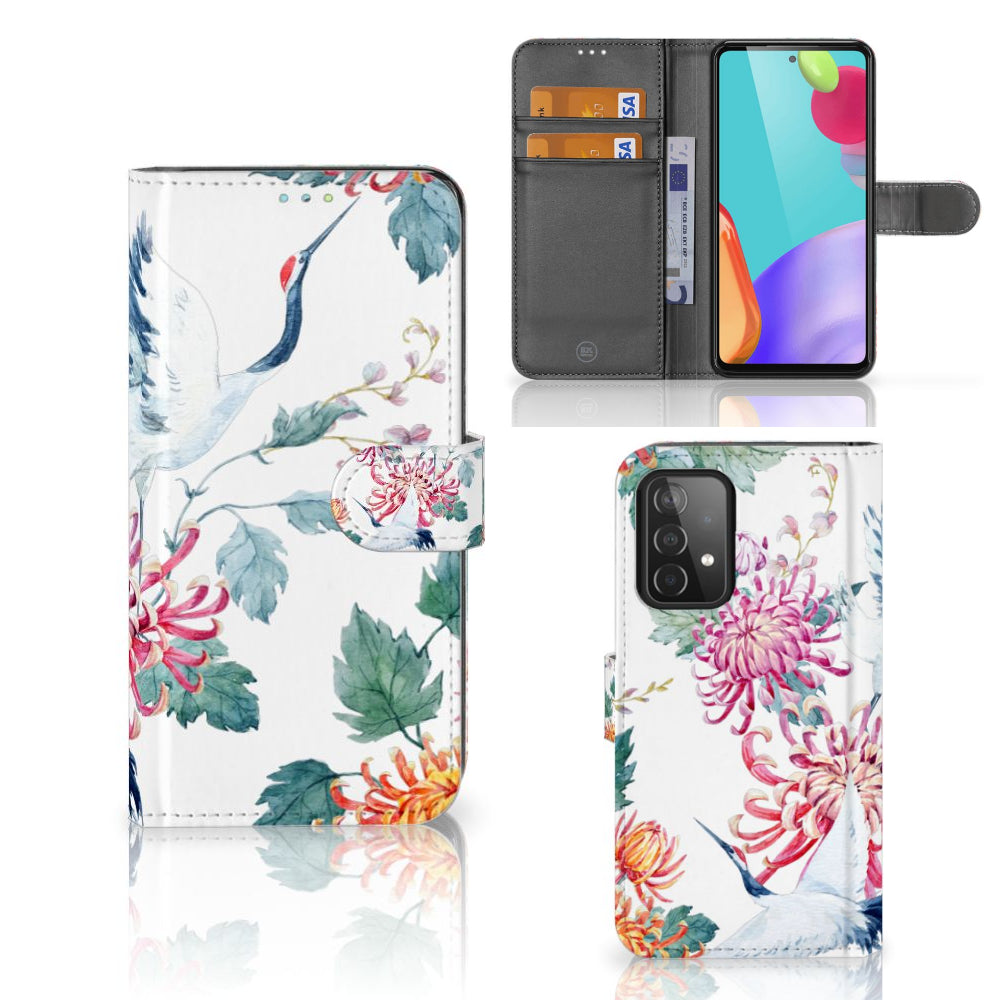 Samsung Galaxy A52 Telefoonhoesje met Pasjes Bird Flowers