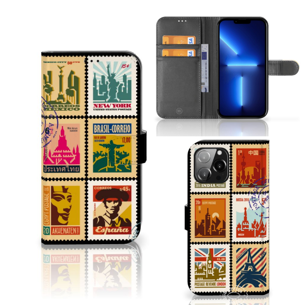 iPhone 13 Pro Max Flip Cover Postzegels met kleurrijke postzegels uit diverse landen 🌍