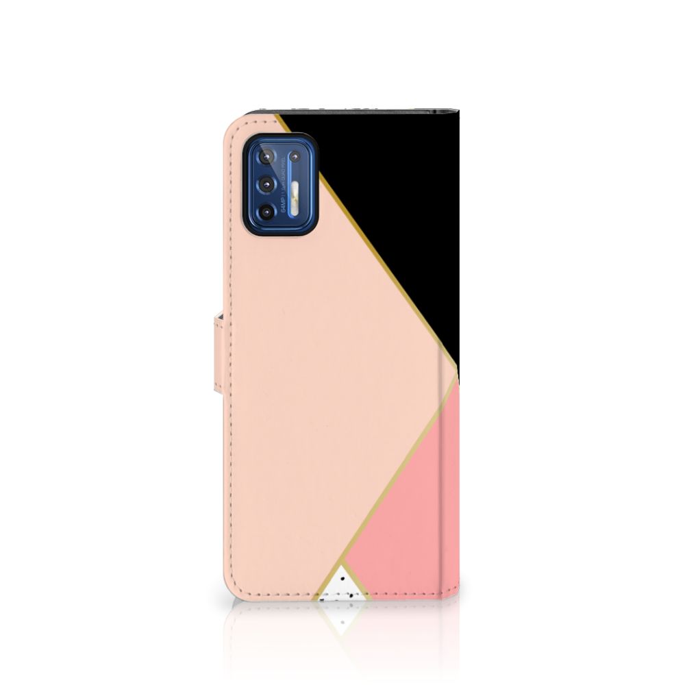 Motorola Moto G9 Plus Book Case Zwart Roze Vormen