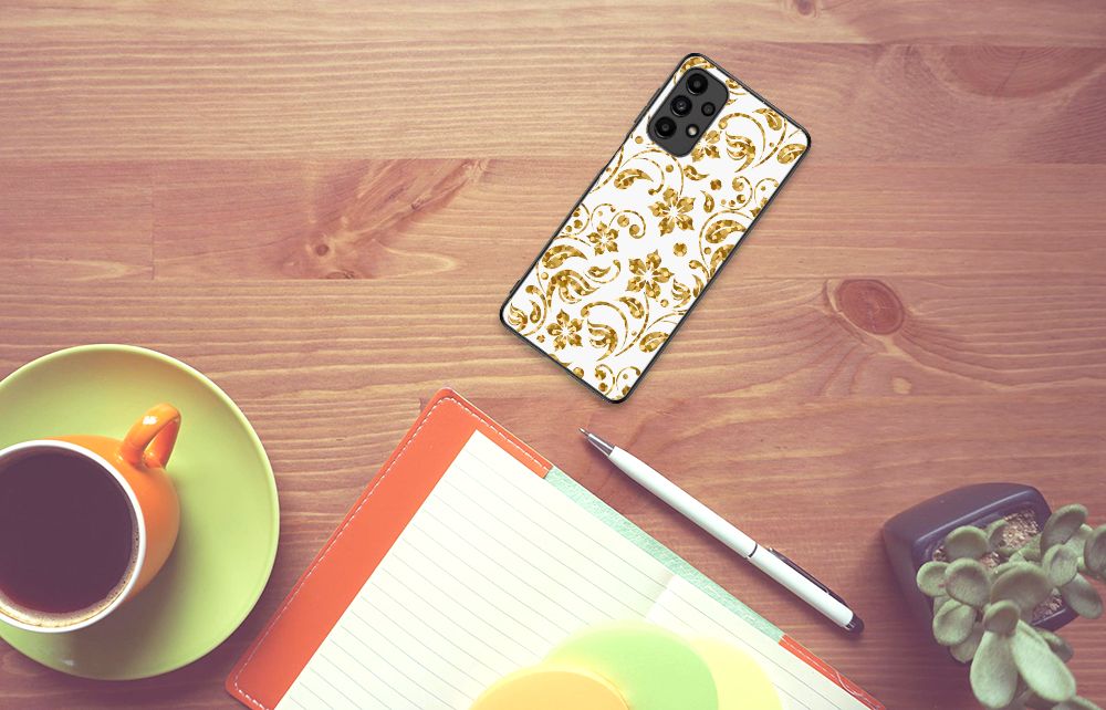 Samsung Galaxy A13 4G Bloemen Hoesje Gouden Bloemen B2C Telecom