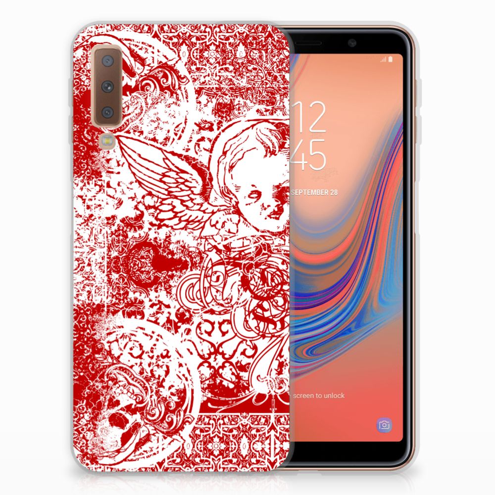 Silicone Back Case Samsung Galaxy A7 (2018) Angel Skull Rood