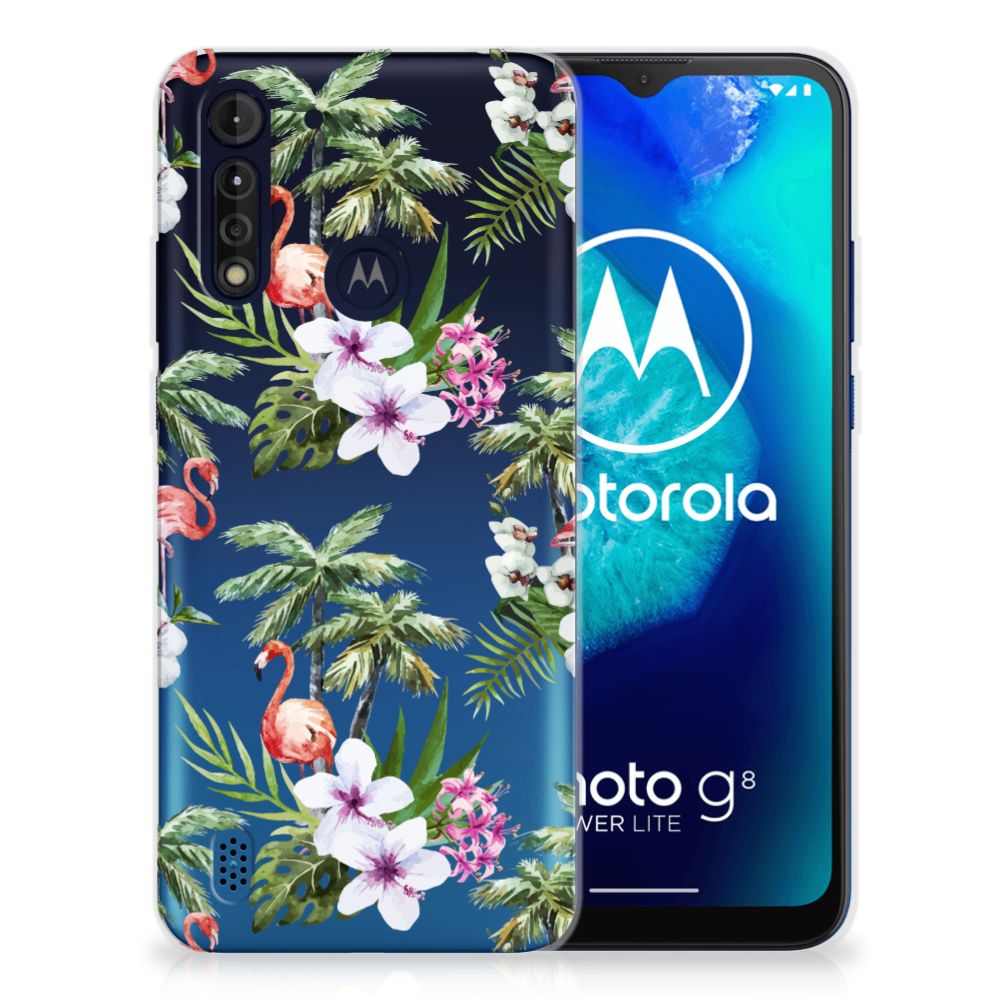 Motorola Moto G8 Power Lite TPU Hoesje Flamingo Palms B2C Telecom