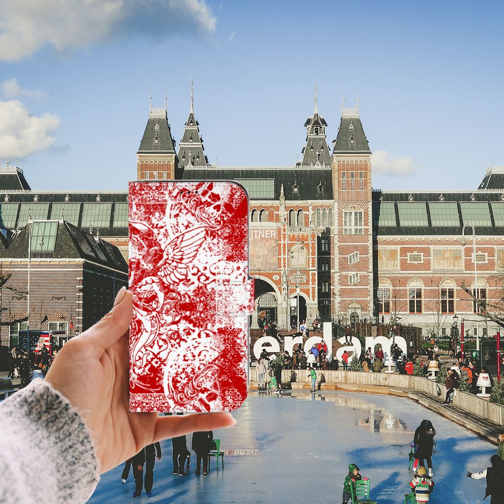 Telefoonhoesje met Naam iPhone 13 Pro Max Angel Skull Rood
