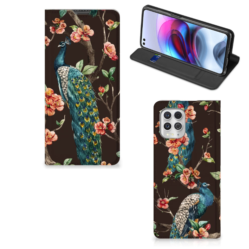 Motorola Moto G100 Hoesje maken Pauw met Bloemen