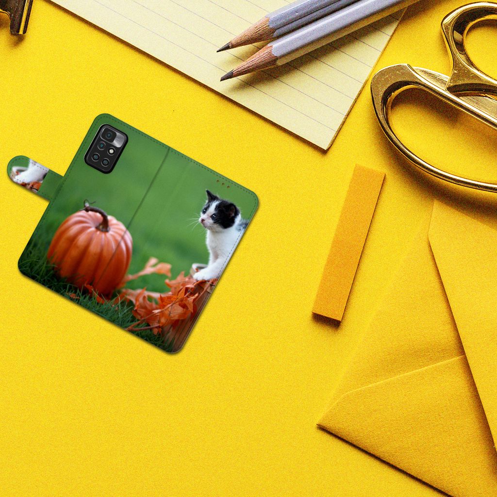 Xiaomi Redmi 10 Telefoonhoesje met Pasjes Kitten