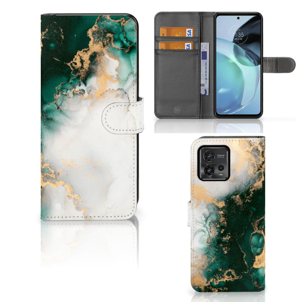 Bookcase voor Motorola Moto G72 Marmer Groen