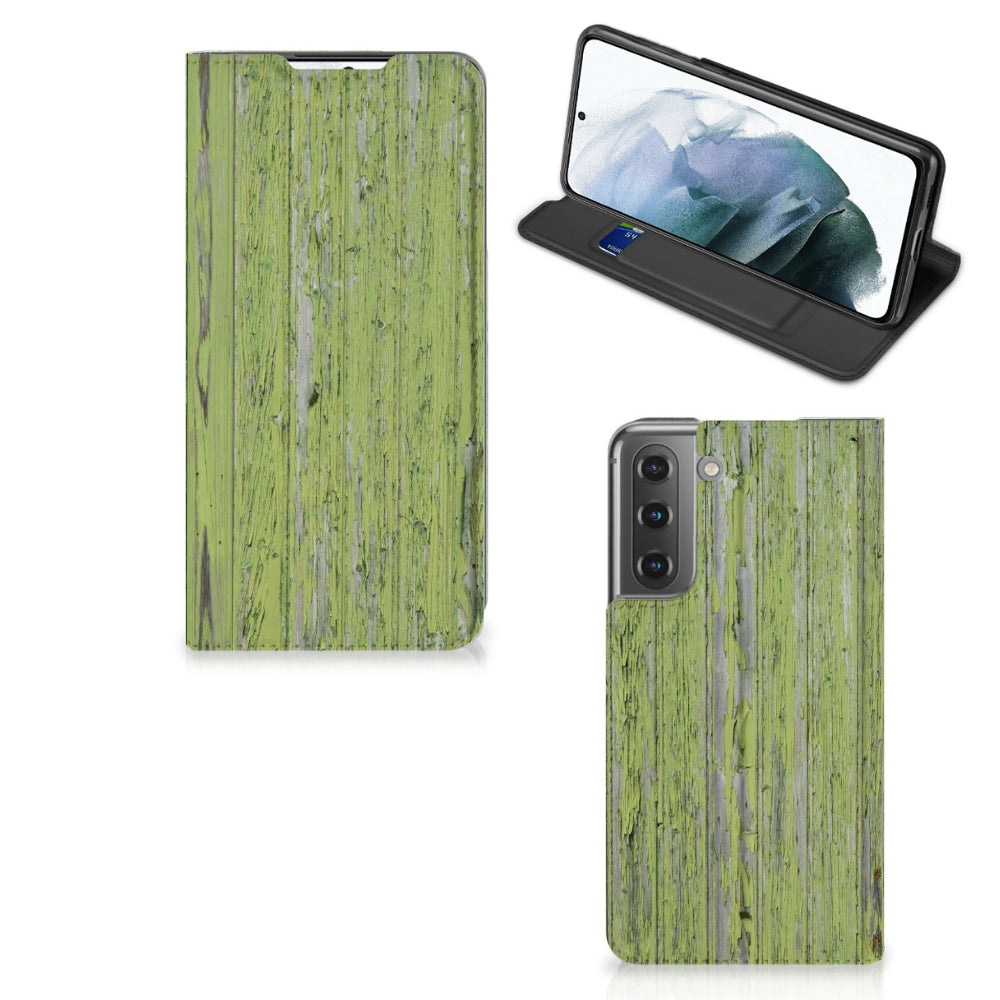 Samsung Galaxy S21 FE Book Wallet Case Green Wood
