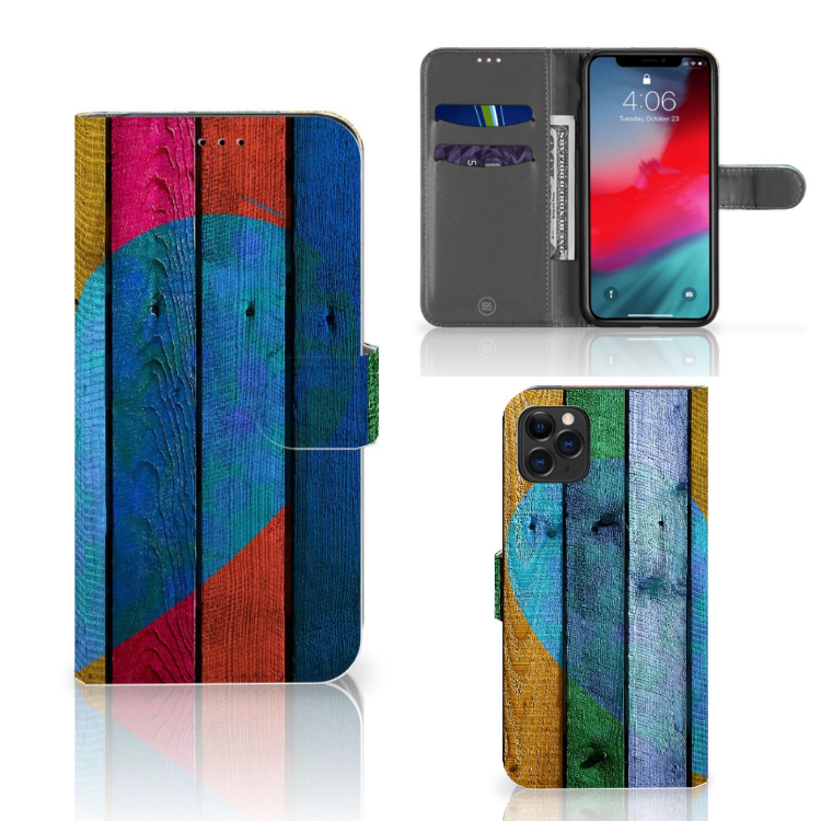 Apple iPhone 11 Pro Max Book Style Case Wood Heart - Cadeau voor je Vriend