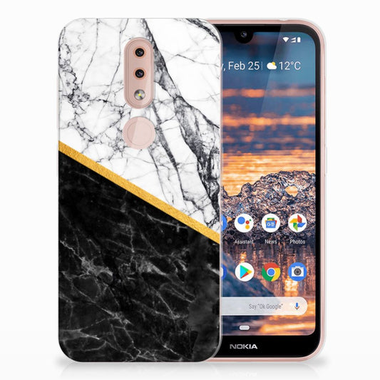 Nokia 4.2 TPU Siliconen Hoesje Marmer Wit Zwart - Origineel Cadeau Man