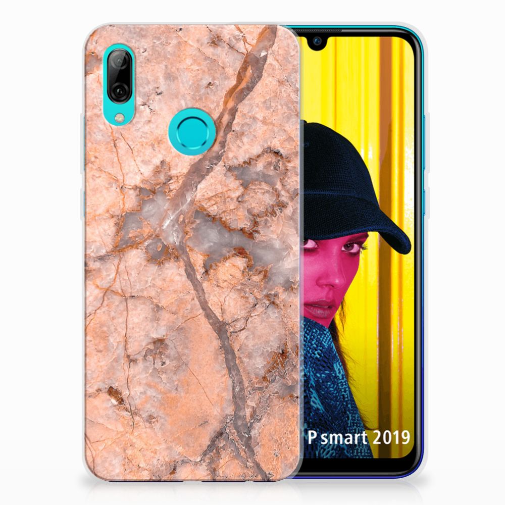 Huawei P Smart 2019 TPU Siliconen Hoesje Marmer Oranje