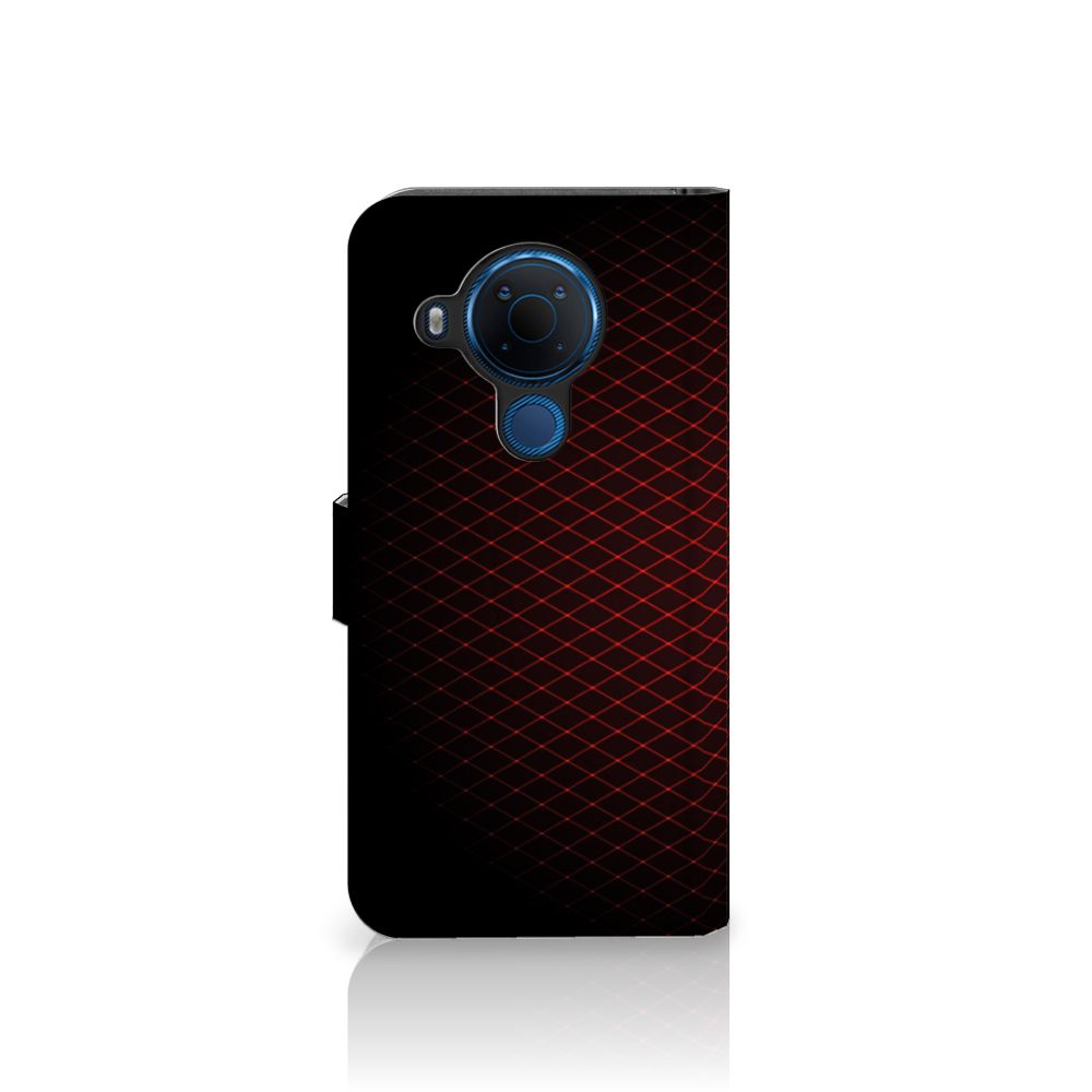 Nokia 5.4 Telefoon Hoesje Geruit Rood met geometrisch patroon en zwart-rode kleurstelling.