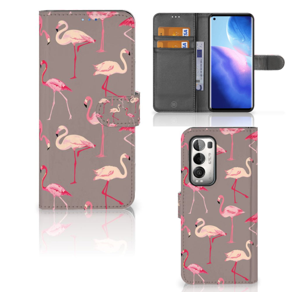 OPPO Find X3 Neo 5G Telefoonhoesje met Pasjes Flamingo