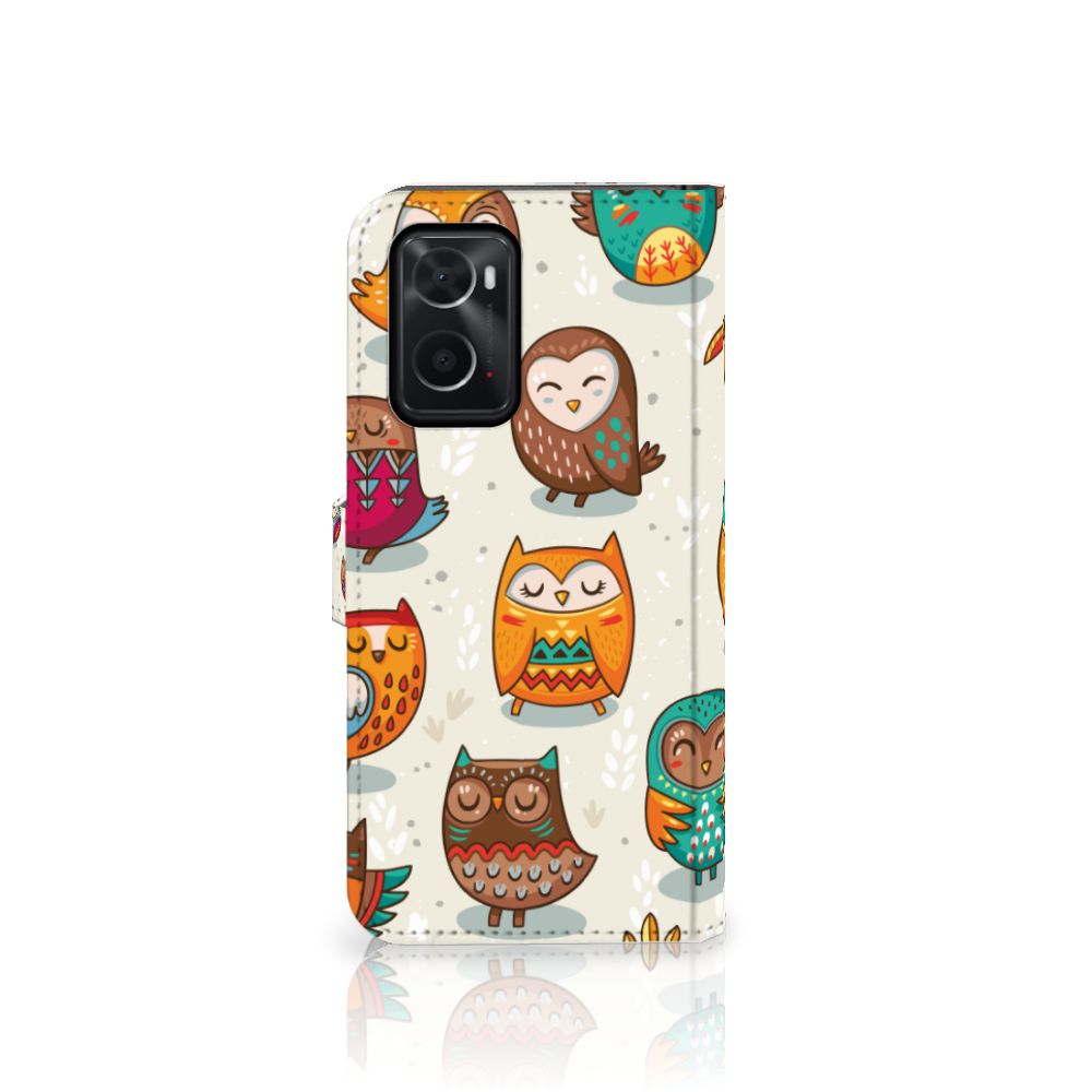 OPPO A76 | A96 Telefoonhoesje met Pasjes Vrolijke Uilen