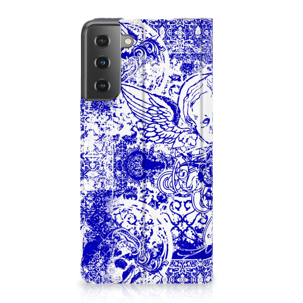 Mobiel BookCase Samsung Galaxy S21 Plus Angel Skull Blauw - B2C Telecom