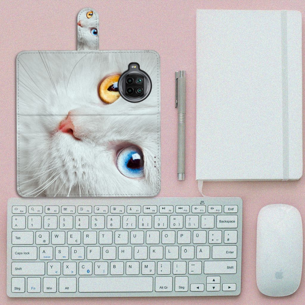 Xiaomi Mi 10T Lite Telefoonhoesje met Pasjes Witte Kat