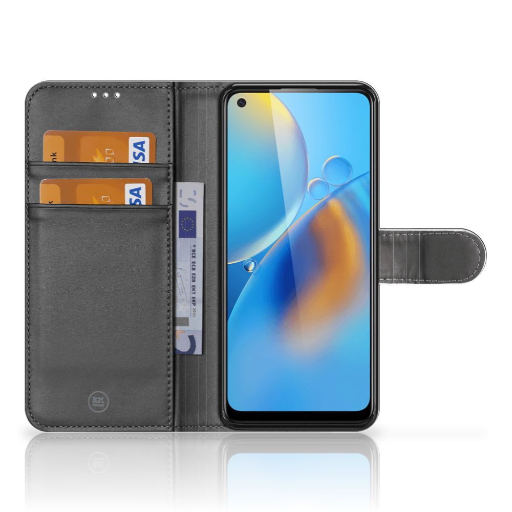 OPPO A74 4G Wallet Case met Pasjes Sports met pasjeshouders en smartphone erin