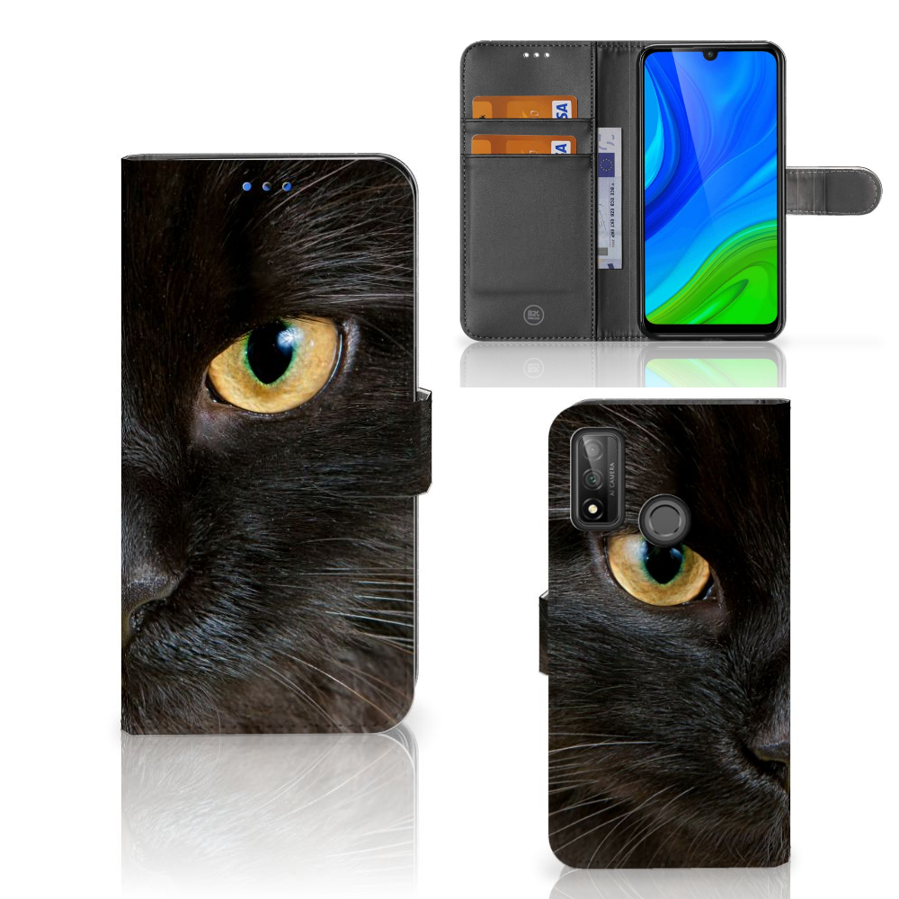 Huawei P Smart 2020 Telefoonhoesje met Pasjes Zwarte Kat