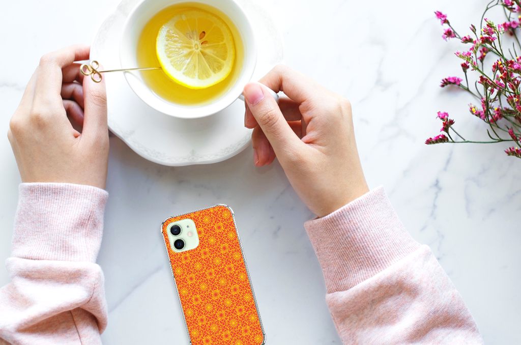 iPhone 12 Mini Doorzichtige Silicone Hoesje Batik Oranje B2C Telecom